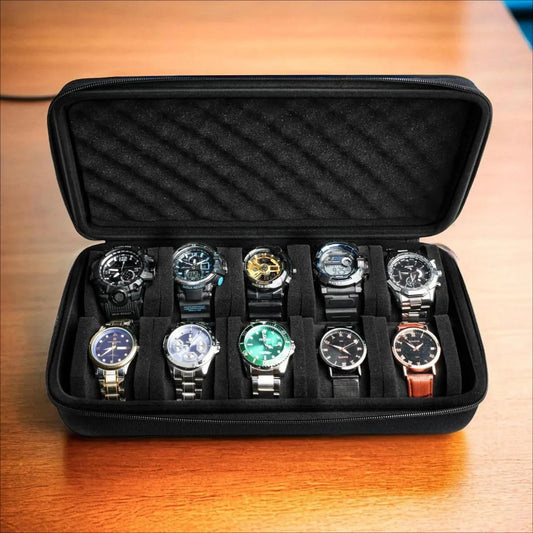 Watch Travel Case with 10 Slots – Zipper Organizer Box