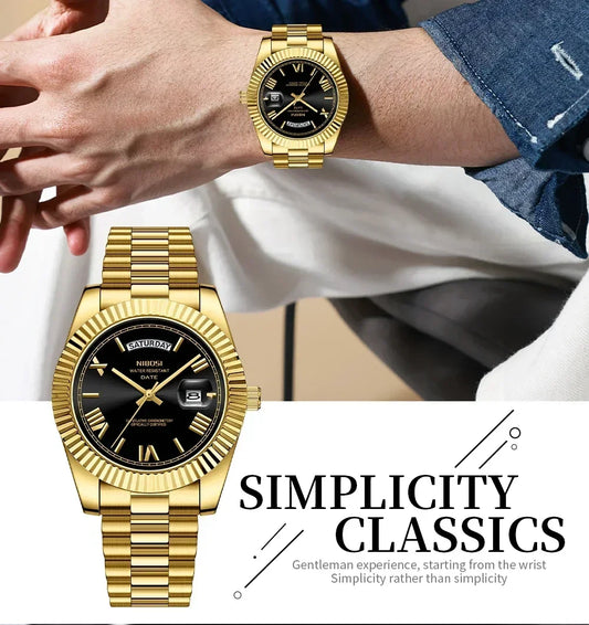 NIBOSI stainless steel watch bracelet detail
