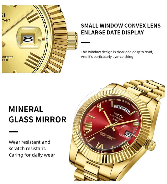 NIBOSI gold-tone men's watch