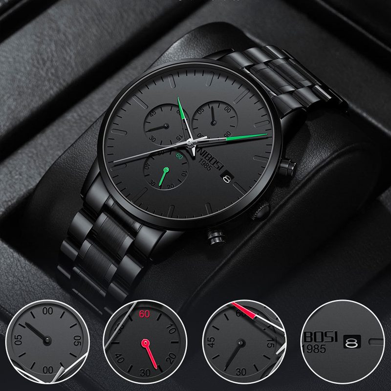 NIBOSI 2588 — All Black Chronograph Quartz Watch