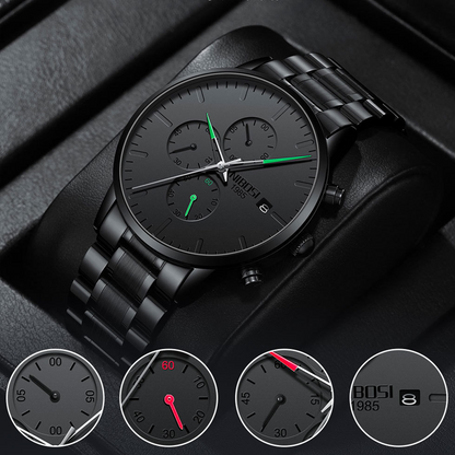 NIBOSI 2588 — All Black Chronograph Quartz Watch