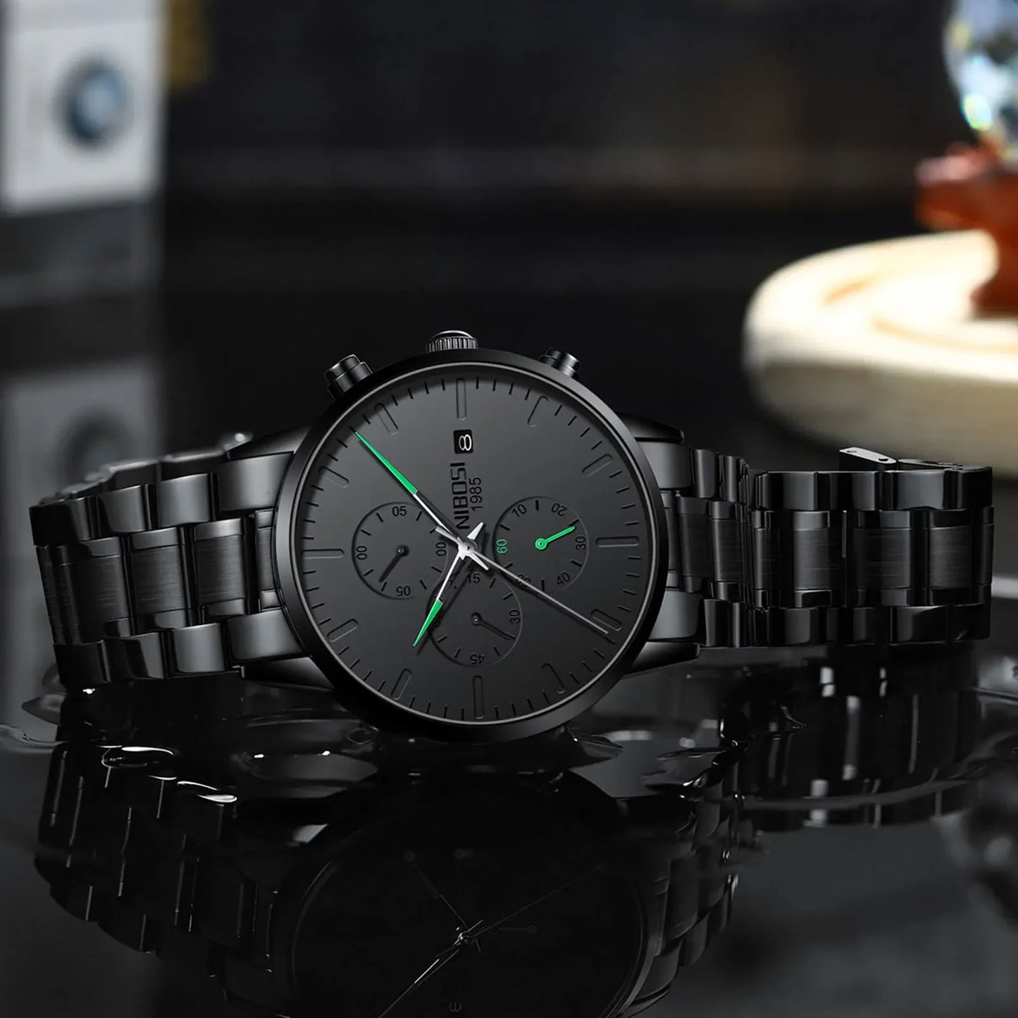 NIBOSI 2588 — All Black Chronograph Quartz Watch
