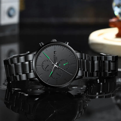 NIBOSI 2588 — All Black Chronograph Quartz Watch