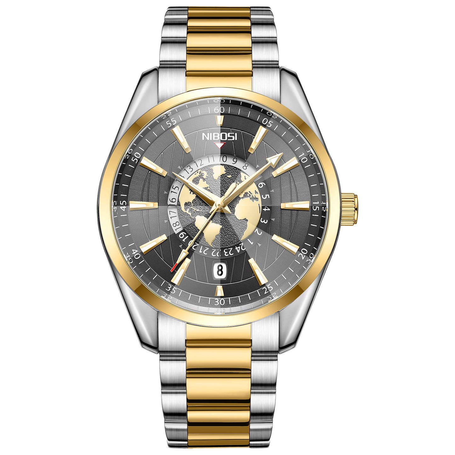 Two-tone silver and gold watch with a detailed face on a white background