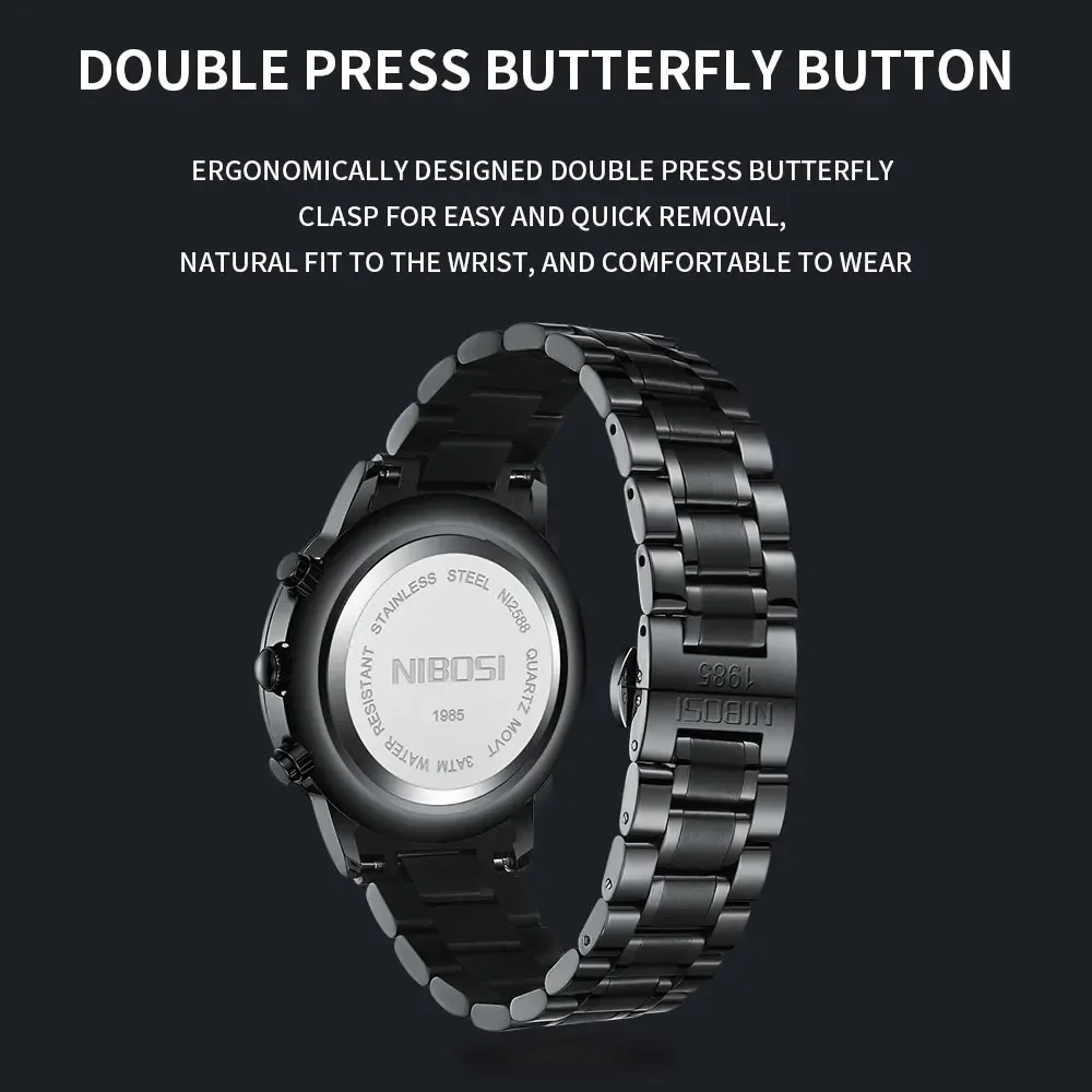 NIBOSI 2588 — All Black Chronograph Quartz Watch