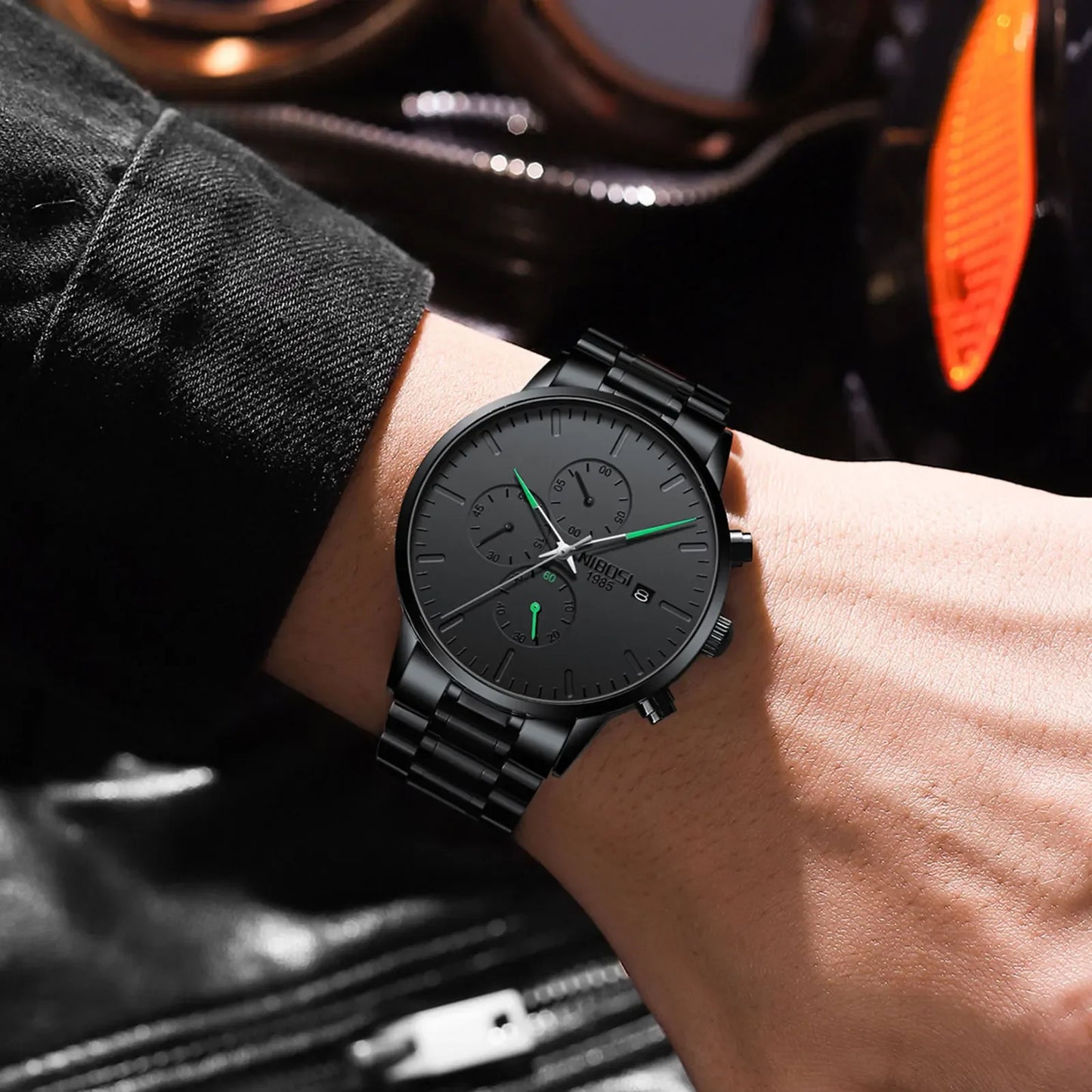NIBOSI 2588 — All Black Chronograph Quartz Watch