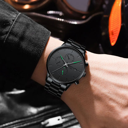 NIBOSI 2588 — All Black Chronograph Quartz Watch