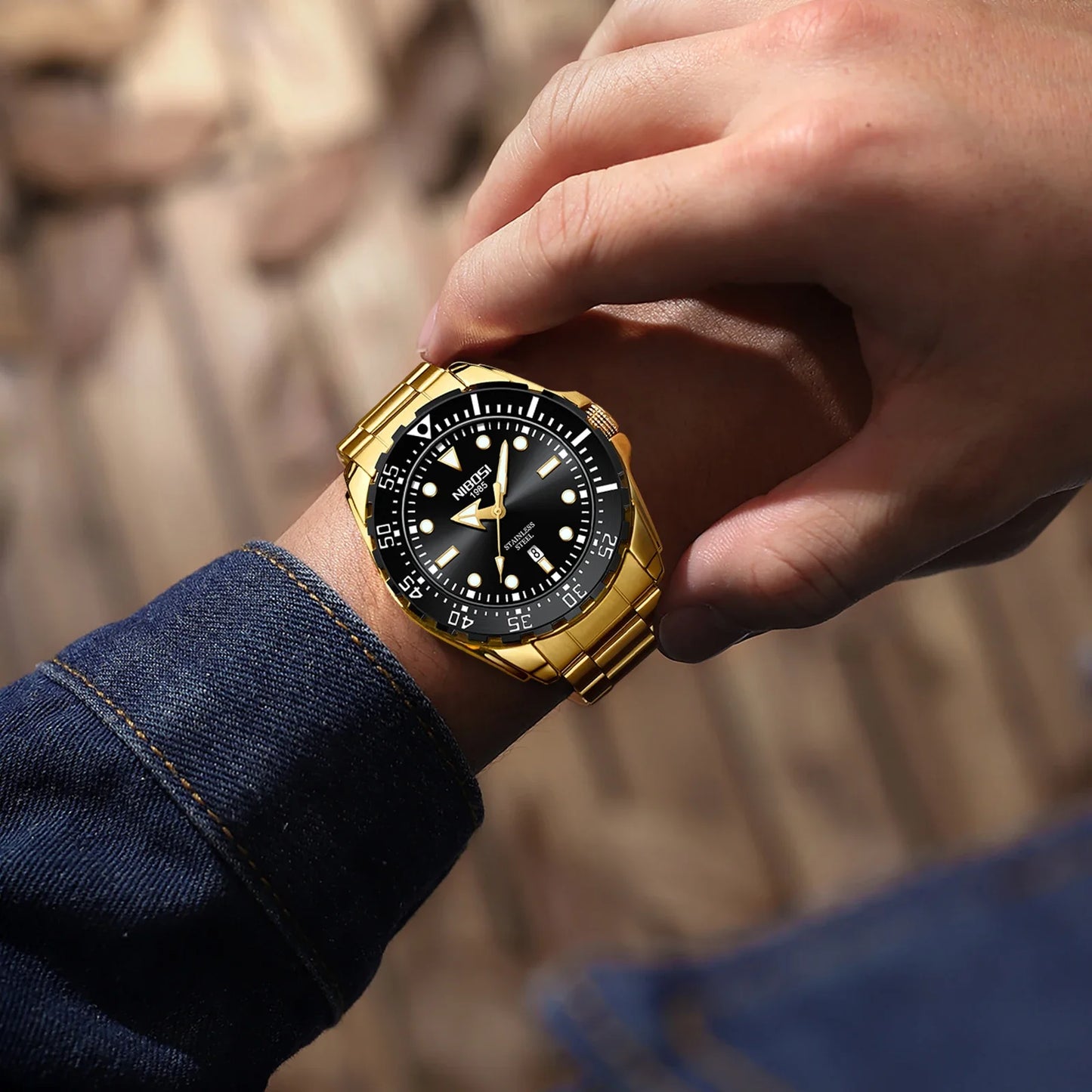 NIBOSI 2612 Royal Link Day-Date Watch