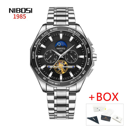 NIBOSI 2580 Tourbillon Watch – Gold Black Luxury Chronograph for Men