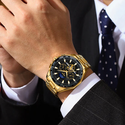 NIBOSI 2580 Tourbillon Watch – Gold Black Luxury Chronograph for Men