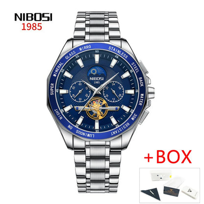 NIBOSI 2580 Tourbillon Watch – Gold Black Luxury Chronograph for Men