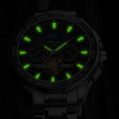 NIBOSI 2580 Tourbillon Watch – Gold Black Luxury Chronograph for Men