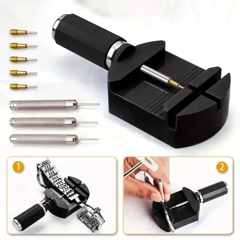 Black tool holder with interchangeable bits on a white background