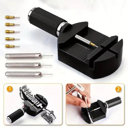 Black tool holder with interchangeable bits on a white background