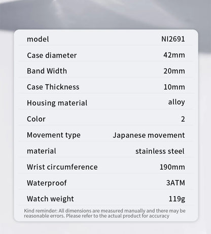 NIBOSI 2691 Miyota Precision Minimalist Watch