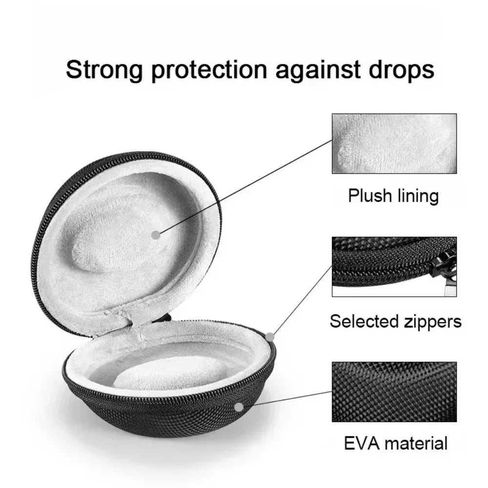 Open black protective case with plush lining, selected zippers, and EVA material highlighted.