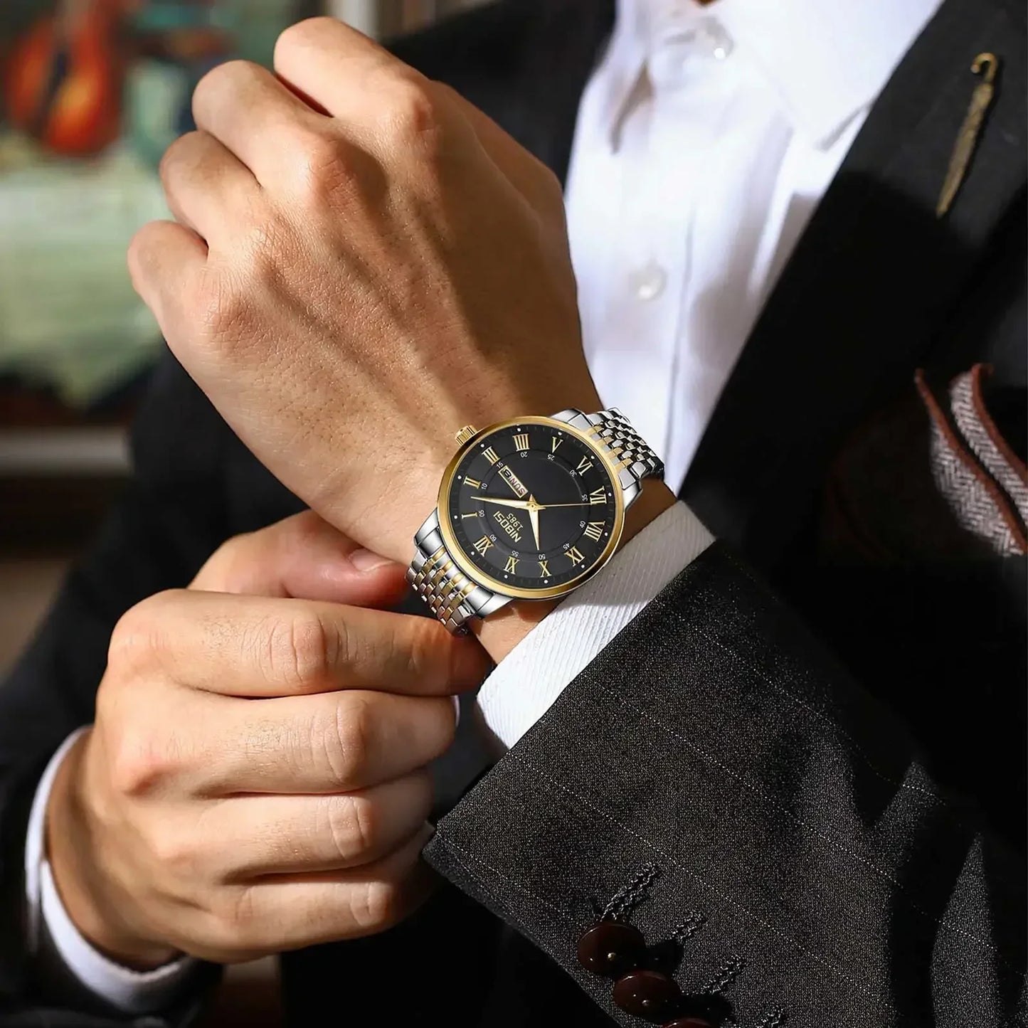 NIBOSI 2569 Classic Roman Day-Date Watch