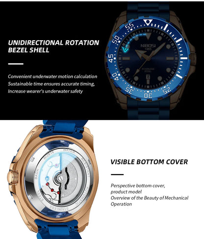 NIBOSI 2612 Royal Link Day-Date Watch