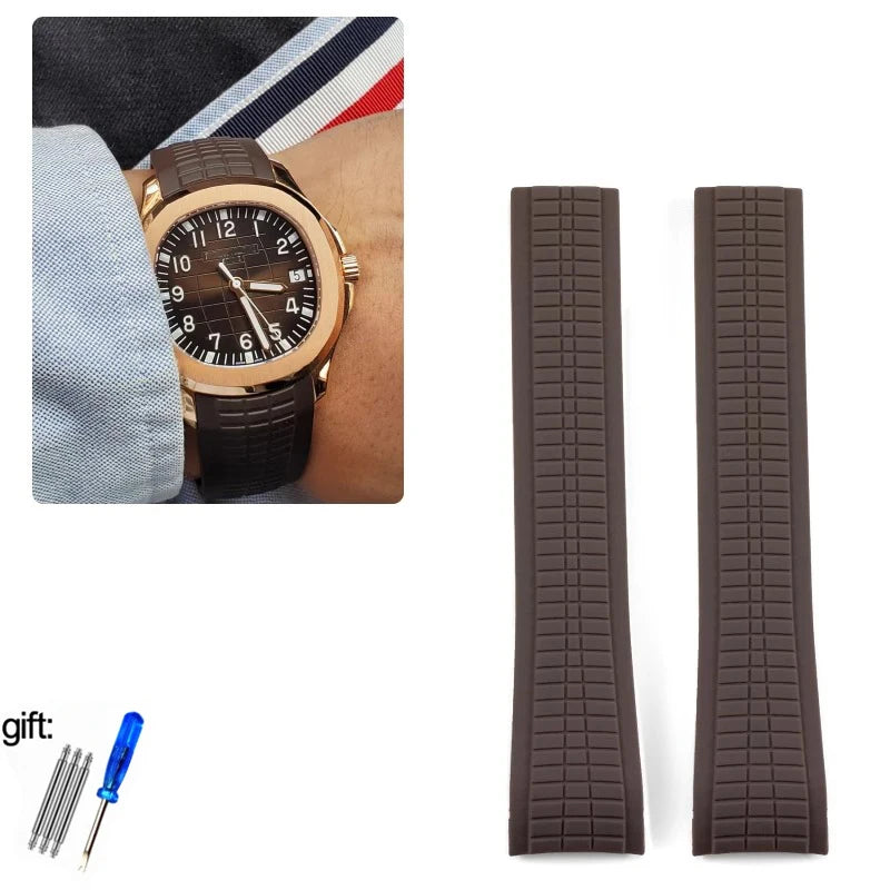 Brown watch strap with tool kit on a white background