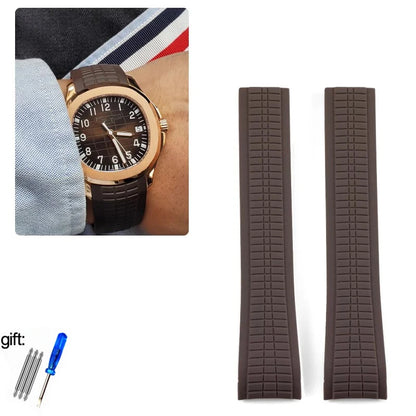 Brown watch strap with tool kit on a white background
