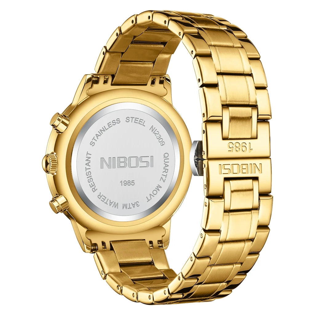 Gold watch with visible brand name on a white background