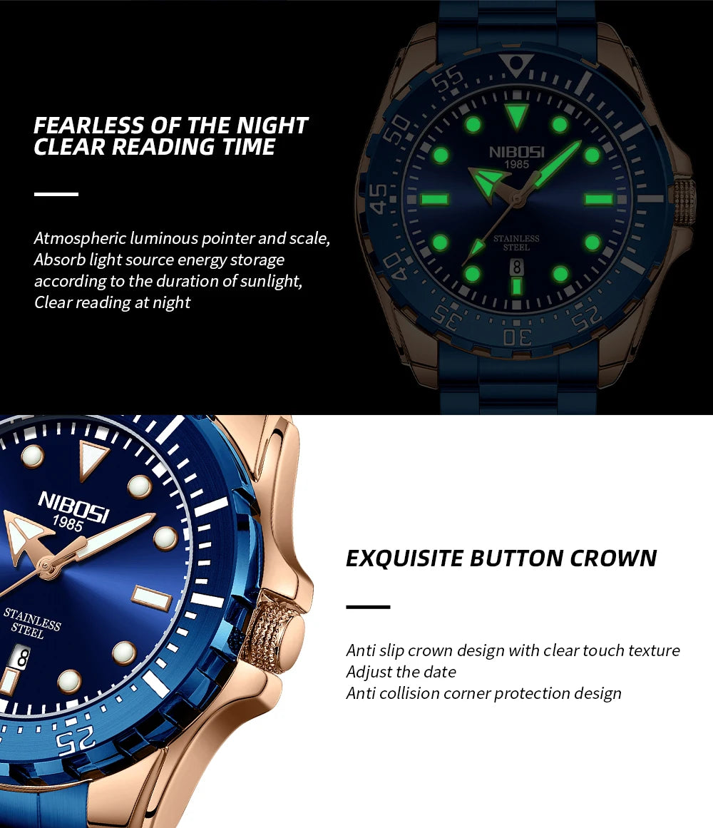 NIBOSI 2612 Royal Link Day-Date Watch