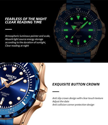 NIBOSI 2612 Royal Link Day-Date Watch