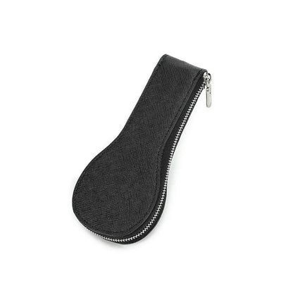 Black zippered pouch on a white background