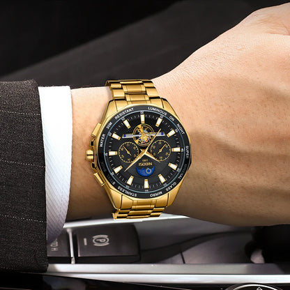 NIBOSI 2580 Tourbillon Watch – Gold Black Luxury Chronograph for Men