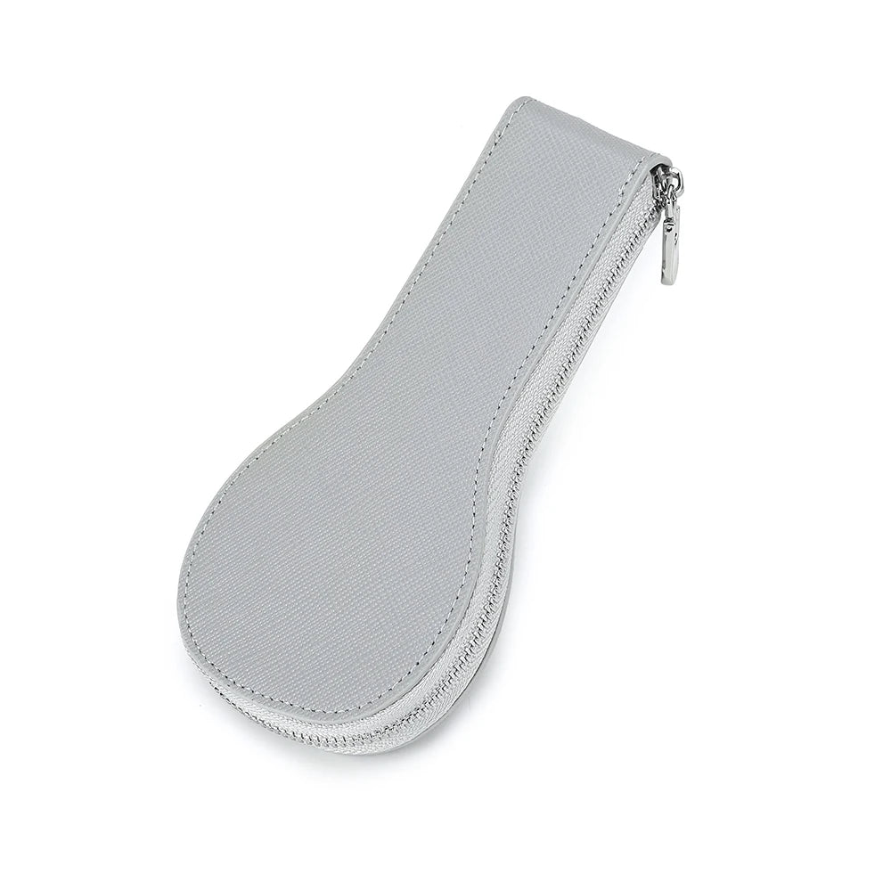 Gray zippered pouch on a white background