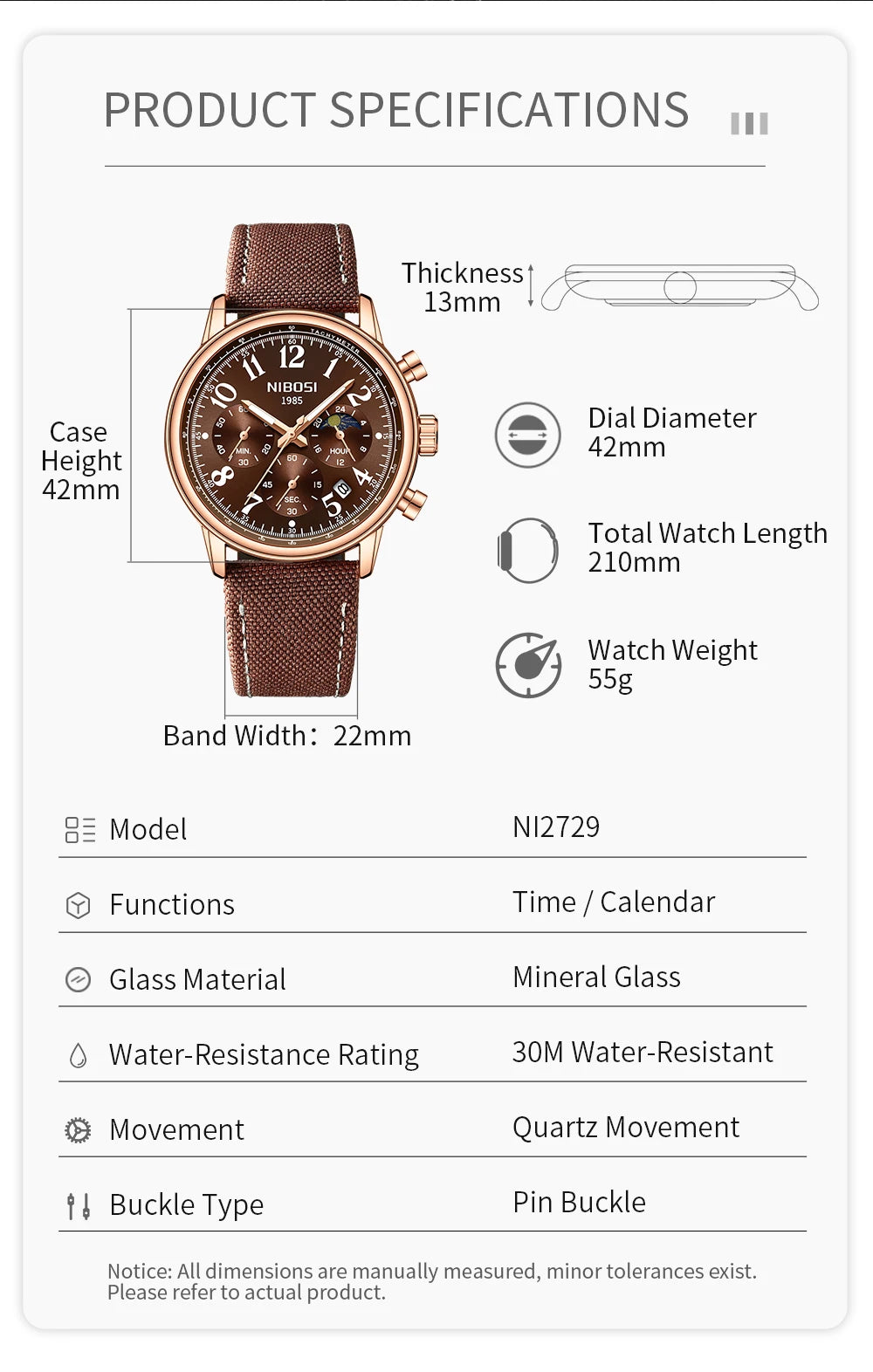 NIBOSI 2729 Heritage Sport Chronograph