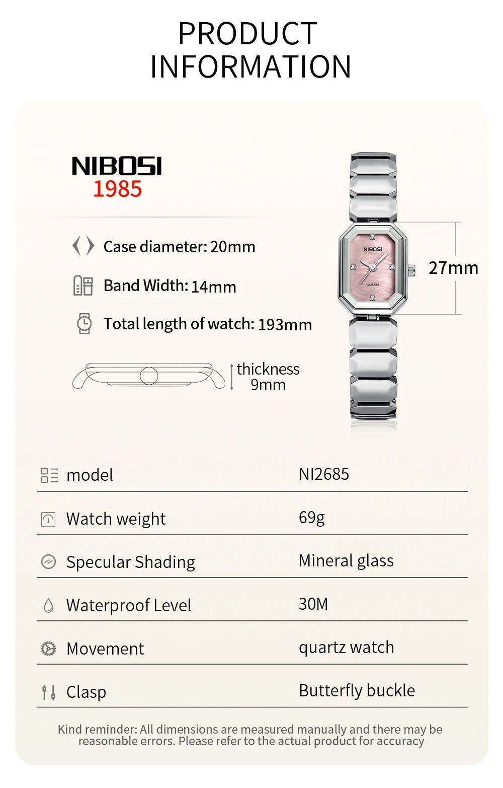 Elegant Square Watch 2685