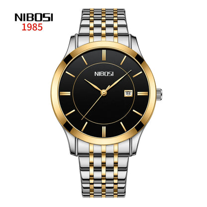 NIBOSI watch with two-tone metal strap on a white background